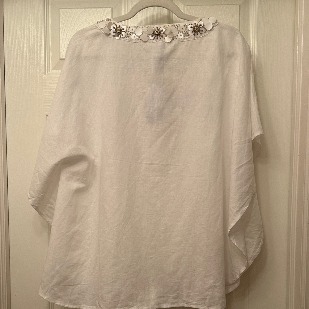 Chico's Ivory Tunic with Taupe and Silver Accents Size 1 - Picture 5 of 12